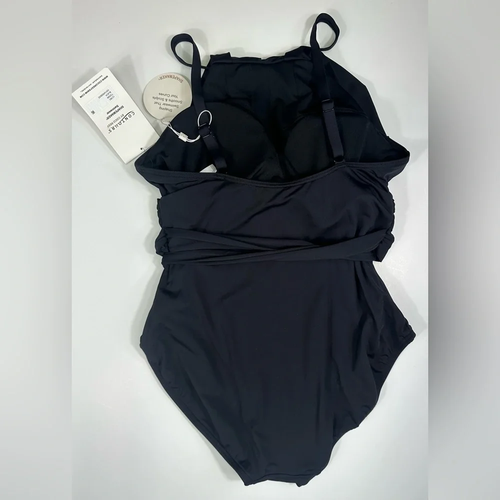 NWT Contours by CoCo Reef Belted High-Neck One-Piece Swimsuit- Black- 12/36C - Picture 4 of 13